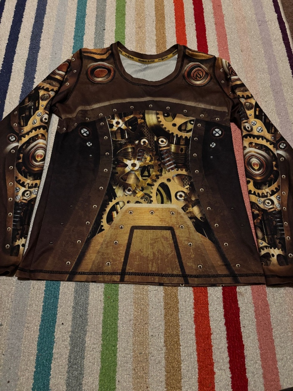 INKnBURN Vaulted Steampunk Gear Print Long Sleeve Tech Shirt, Women's XL